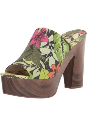 Jessica Simpson Floral Platform Mules - Pink & Green -8.5- EUC $89 Retail
